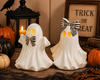 Raz 9.5" Lighted Ghosts with Bows Set of 2 Halloween Figures 4617755-2