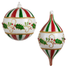 Raz 6" Large Holly and Stripe Glass Christmas Ornament