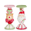 Raz 8.75" Set of 2 Santa and Reindeer Christmas Pillar Candle Holders 4611608