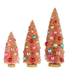 Raz 15" Pink Bottle Brush Trees with Gold Glitter Christmas Decoration 4616106 -2