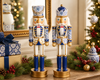Raz 14.75" Set of 2 Chinoiserie Delft Nutcracker Christmas Figures 4623009-2