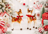 Raz 8" Deer with Red Bow Vintage Christmas Figures Set of 2 4623019-2