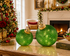 Raz Set of 2 Large Green Lighted Glass Christmas Ornament Decoration 4650171-2