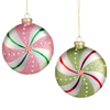 Raz 4" Set of 2 Peppermint Pink and Green Glass Christmas Ornaments 4623069