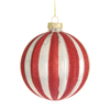 Raz 4" or 5" Red and White Stripe Ball Glass Christmas Ornament -2