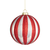 Raz 4" or 5" Red and White Stripe Ball Glass Christmas Ornament -3