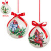 Raz 4.5" Set of 2 Cardinal with Holly and Bow Ball Glass Christmas Ornament 4624801