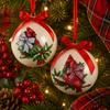 Raz 4.5" Set of 2 Cardinal with Holly and Bow Ball Glass Christmas Ornament 4624801-2