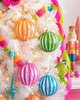 Raz 5" Set of 4 Neon Striped Tinsel Filled Ball Glass Christmas Ornament 4624876-2