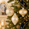 Raz 4" Set of 3 White and Gold Scrollwork Glass Christmas Ornament 4625055-2