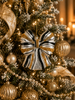 Raz 4.25" Black and Gold Sequin Bow Glass Christmas Ornament 4652886-2