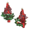 Raz 5.75" Set of 2 Cardinal with Holly and Bow Glass Christmas Ornament 4652911