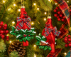 Raz 5.75" Set of 2 Cardinal with Holly and Bow Glass Christmas Ornament 4652911-2