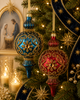Raz 6.75" Set of 2 Red and Blue Beaded Finial Christmas Ornament 4652956-2
