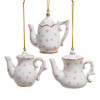 Kurt Adler 2.5" Porcelain Tea Pot With Pink Polka Dots Christmas Ornaments Set of 3  J7855