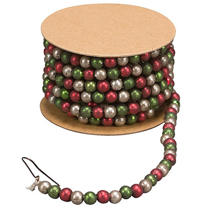 Primitives By Kathy 6' Mini Green and Red Glass Beaded Christmas Tree