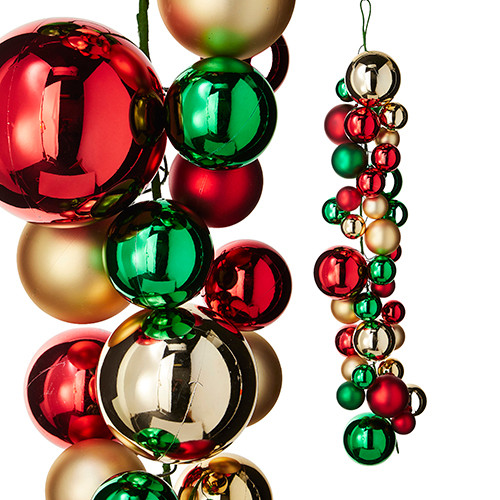 Raz 4' Red, Green, and Gold Ball Ornament Christmas Garland Raz