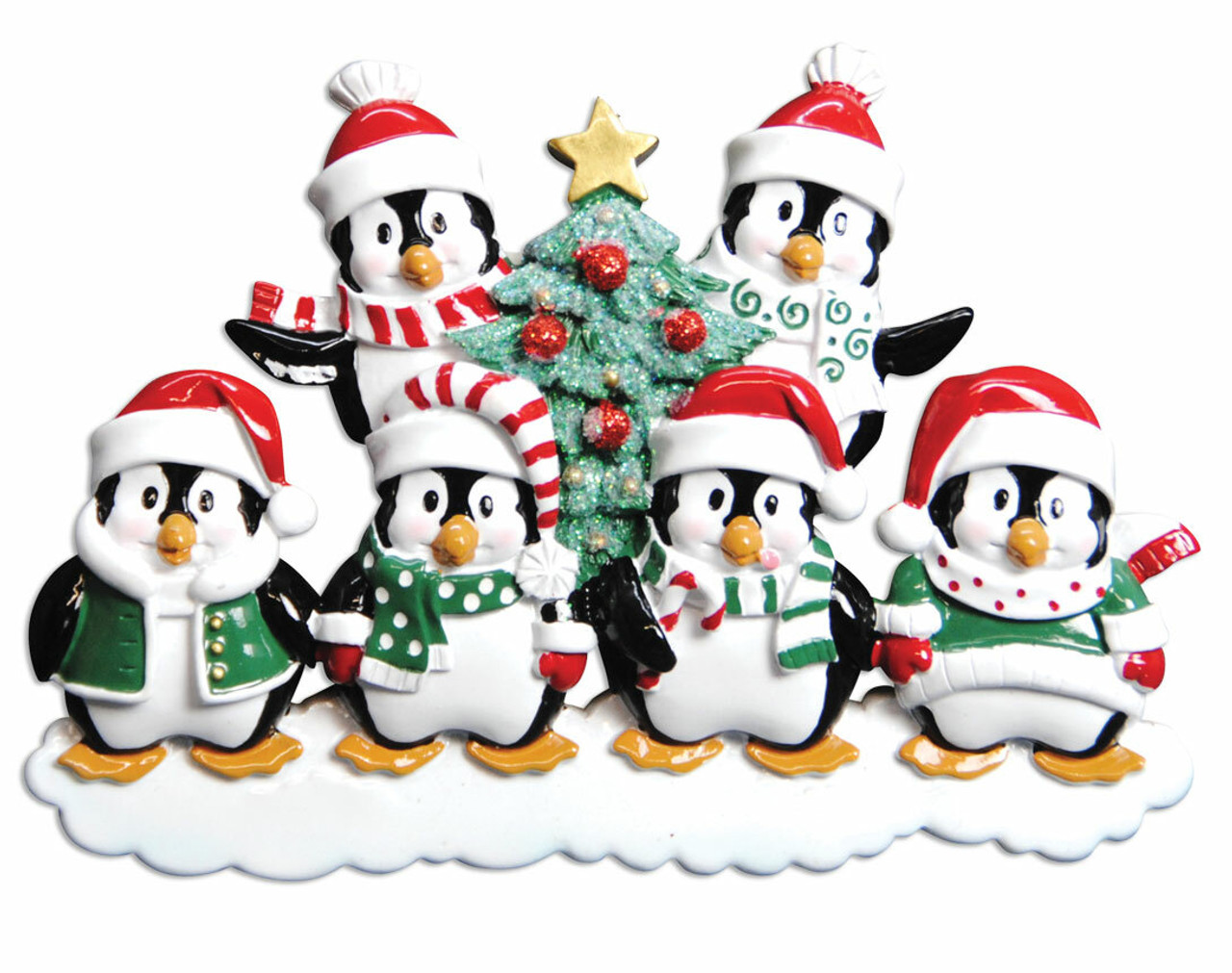 Personalized Snowman Family of 6 with 3 Dogs or Cats Christmas Ornament 