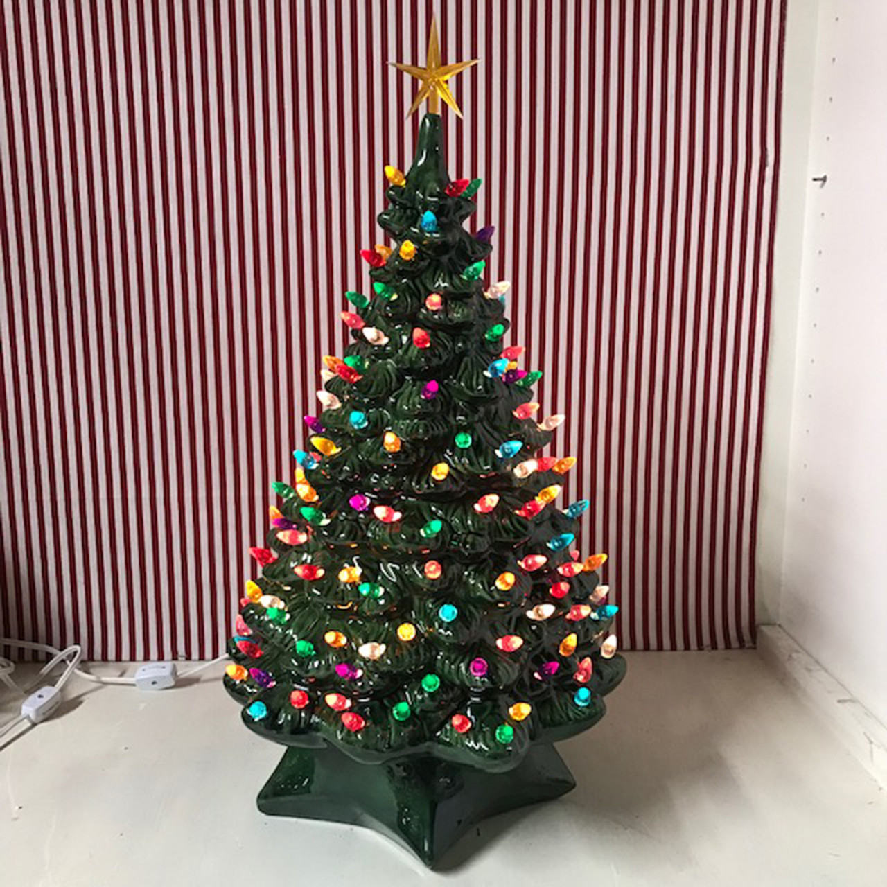 Medium Sierra Lighted Green Ceramic Christmas Tree 21 5