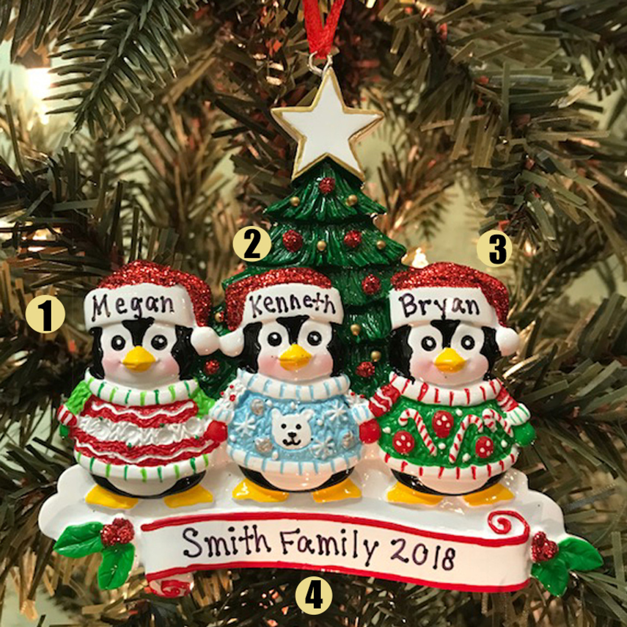 Snowball Penguins Personalised Family Christmas Tree Xmas Decoration Ornament 