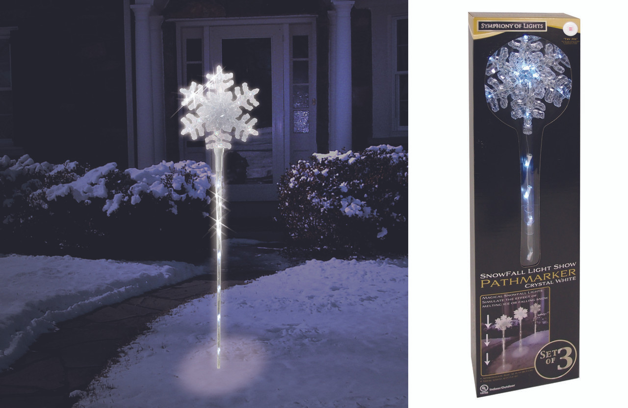 Brite Star Set of 3 LED Snowfall Light Show Pathway Markers Outdoor