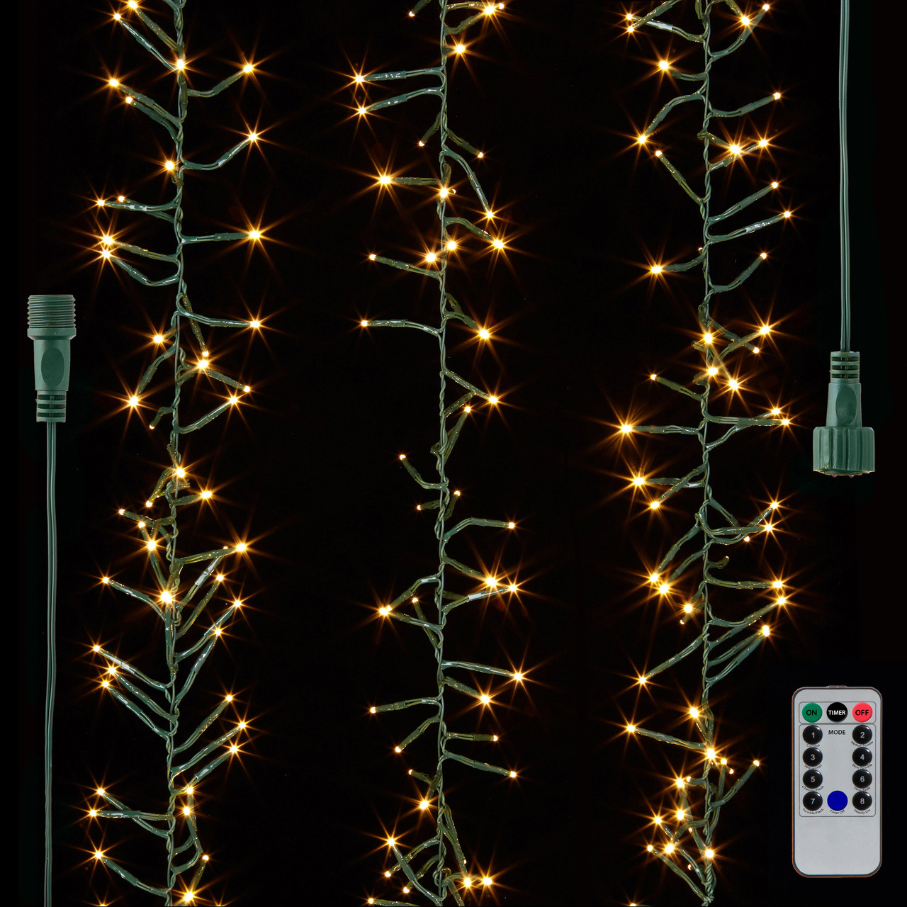 Raz 34' Connectable Cluster Garland Green Wire with White Lights