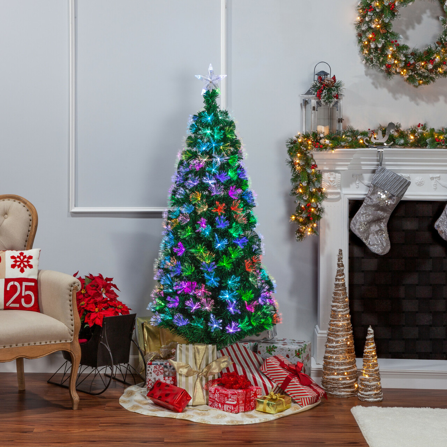 Vintage Styrofoam Christmas tree with tinsel and vintage Color