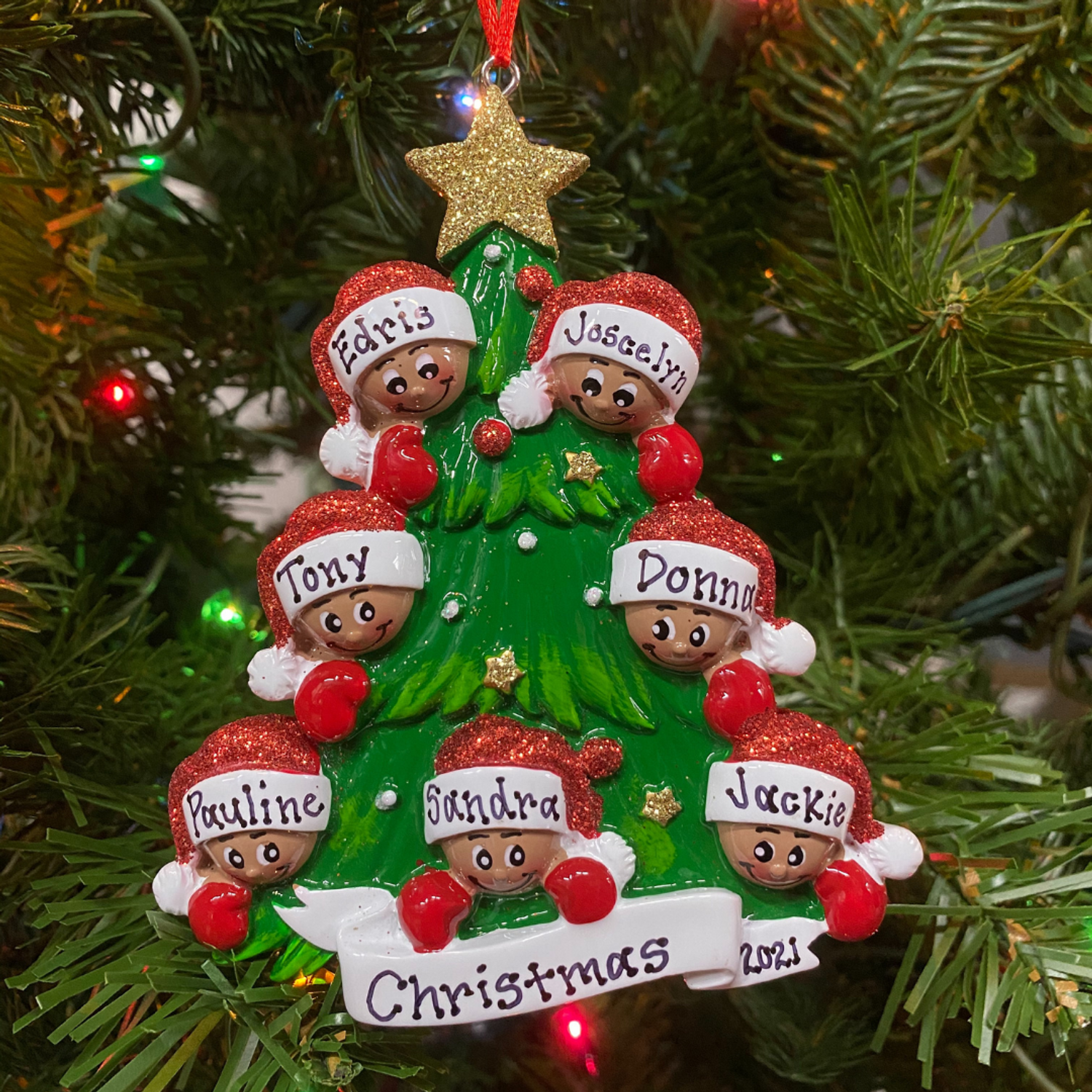 Santa's Tree with Seven Gifts Personalized Ornament