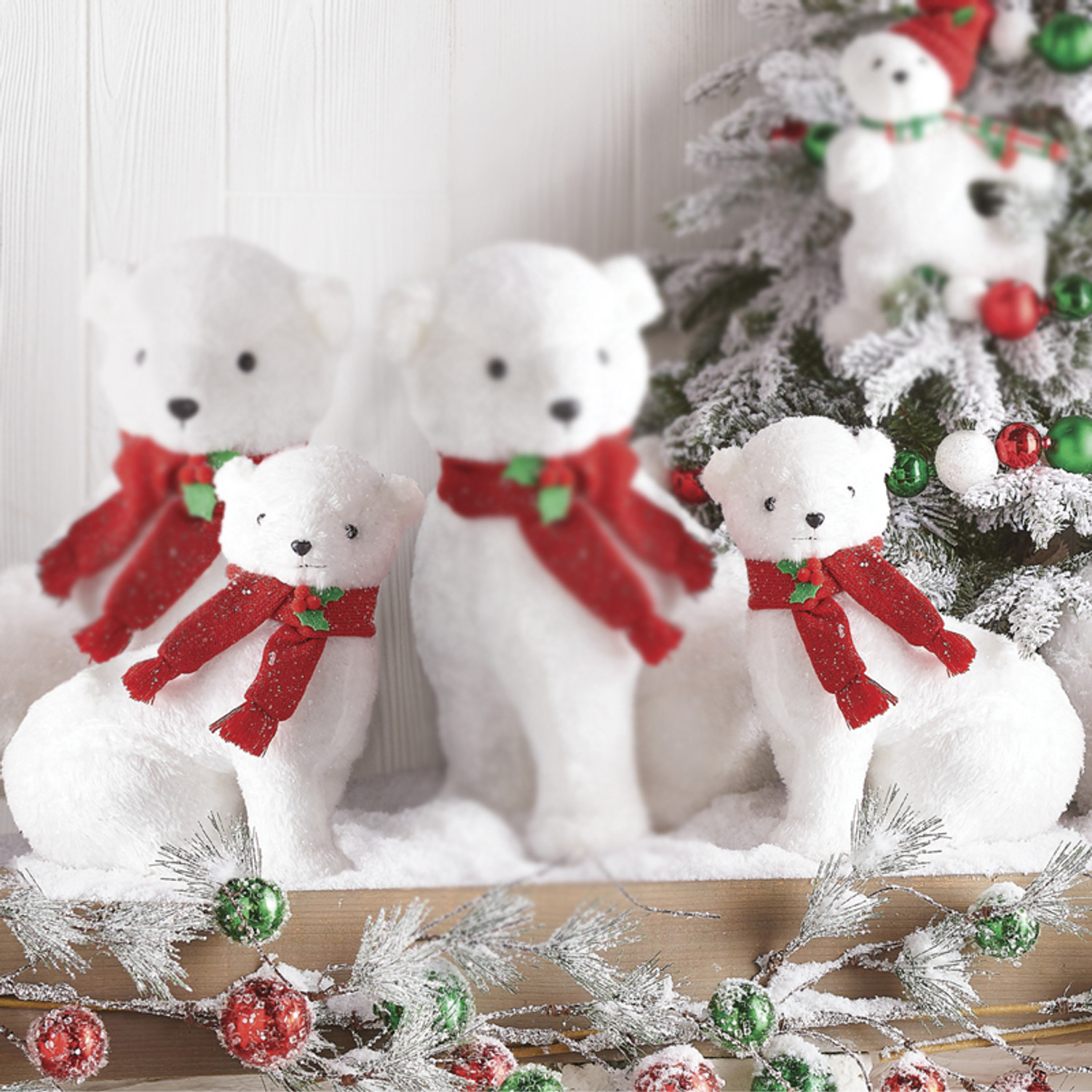 Lot de 4 ours polaire de Noël en peluche blanche - Décoration de Noël  rustique et mignonne - Ours polaire à suspendre - Décorations de Noël  d'animaux