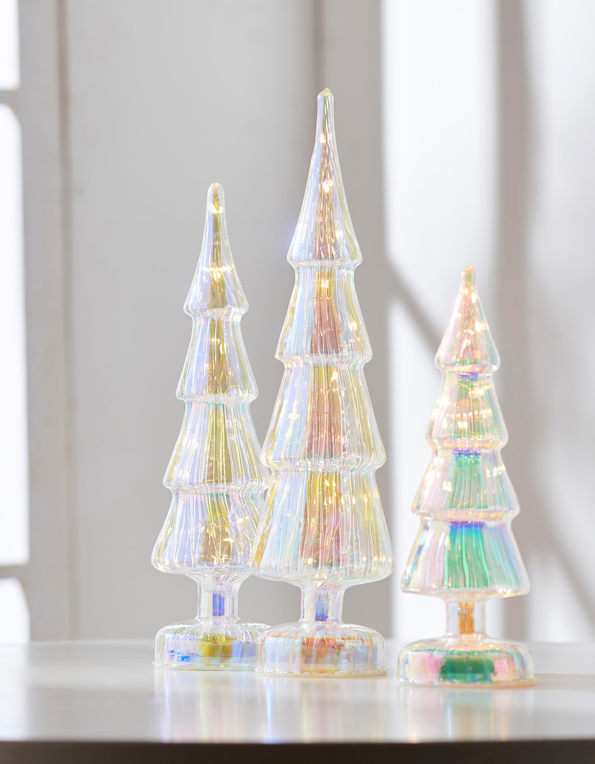 Raz Set of 3 Lighted Iridescent Glass Tree Christmas