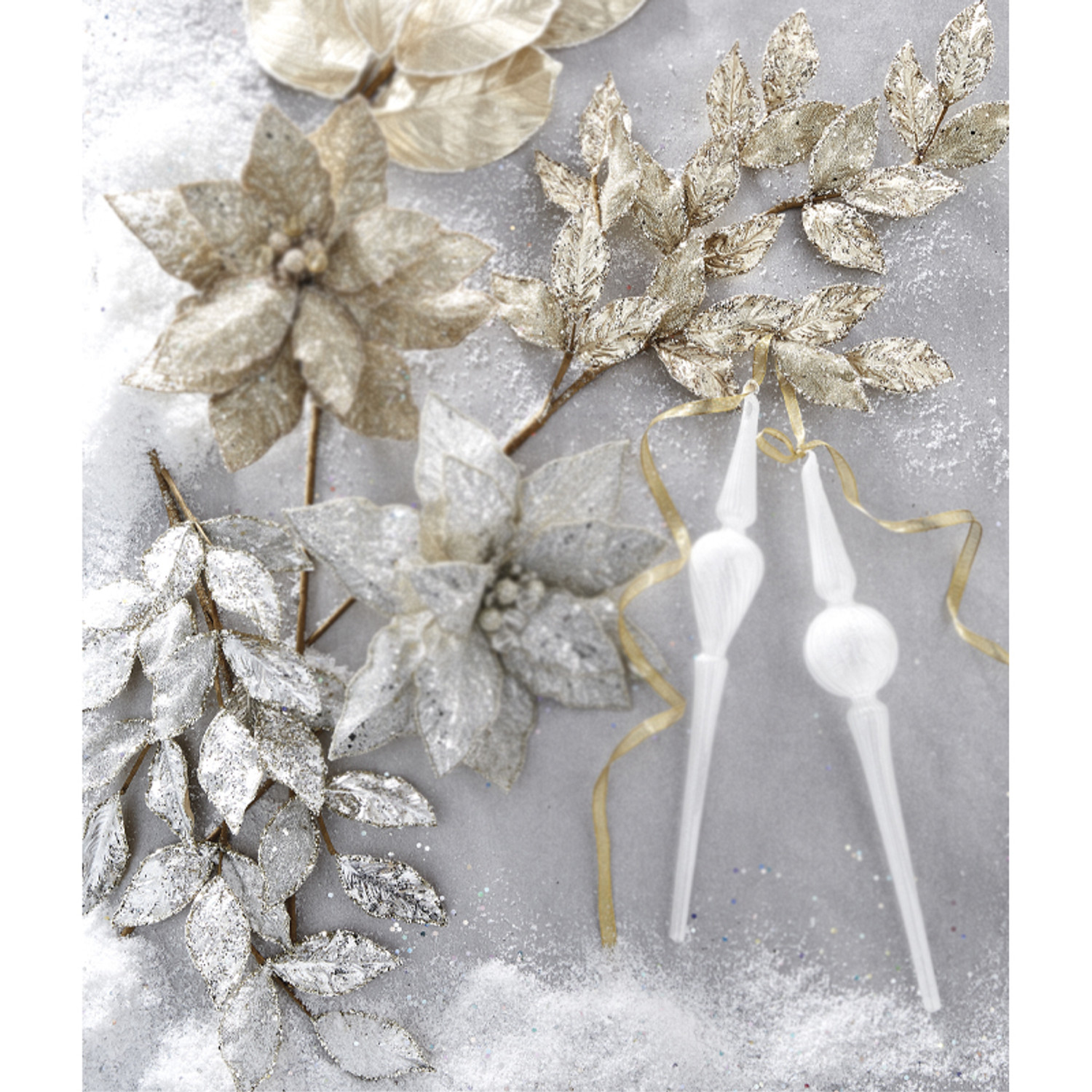 Champagne Gold Christmas Picks Decorations Floral Sprays Sets Of