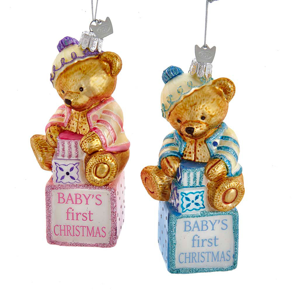 Kurt Adler Noble Gems Baby's First Christmas Baby Bears on Blocks - Thumbnail 2