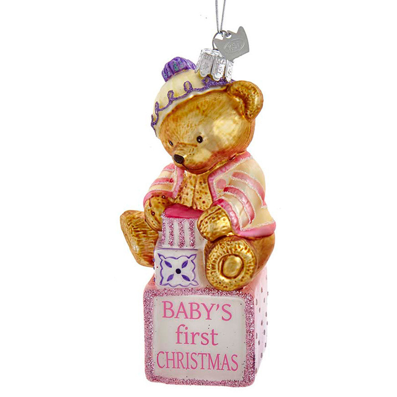 Kurt Adler Noble Gems Baby's First Christmas Baby Bears on Blocks
