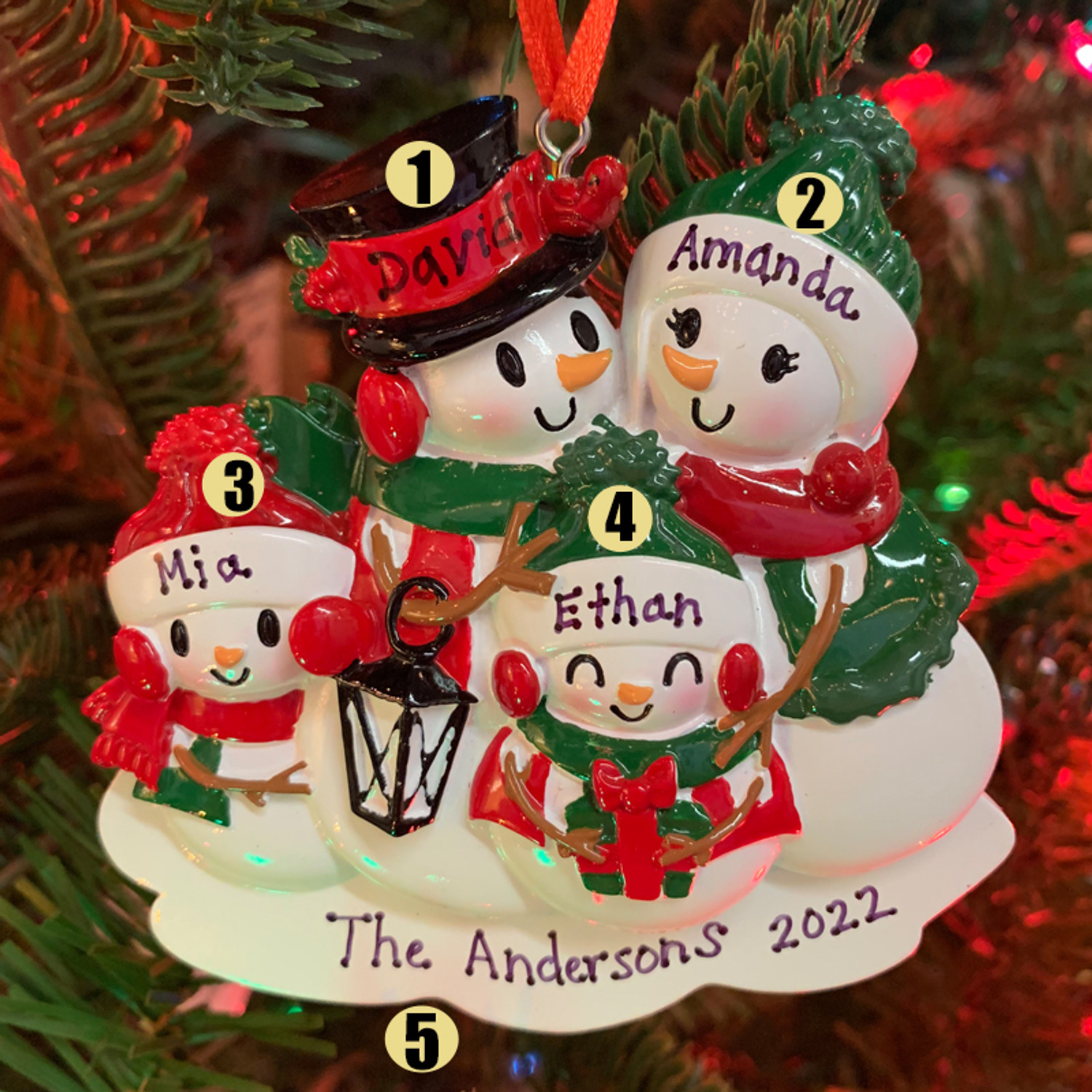 Snowman Family of 4 Personalized Christmas Ornament | Personalized