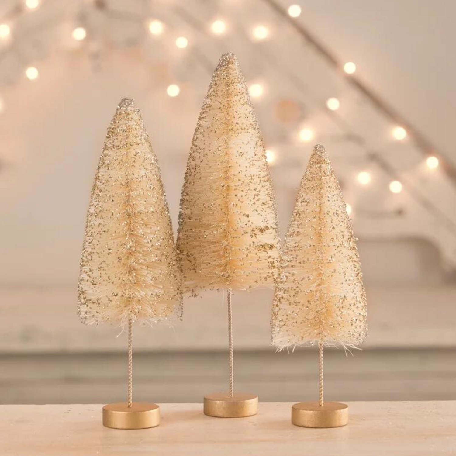 Traditional Bottle Brush Trees with Gold Glitter Set by Bethany Lowe