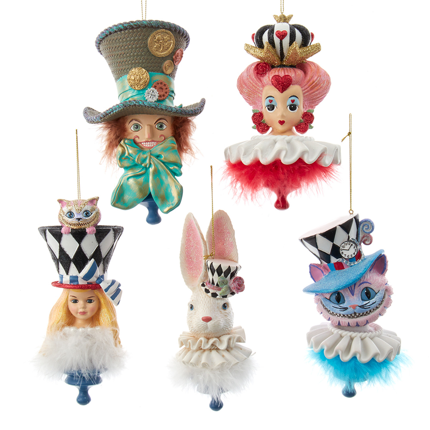 Kurt Adler 6 Set of 5 Hollywood Hats Alice In Wonderland Hat Christmas  Ornaments HAT0007