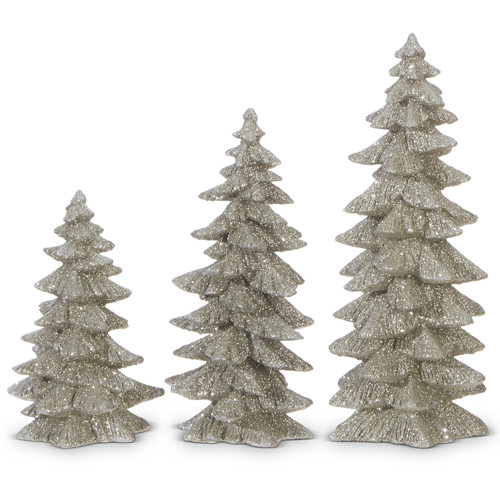 Raz 9.5" Silver Glittered Christmas Tree Figures Set of 3 - Thumbnail 2