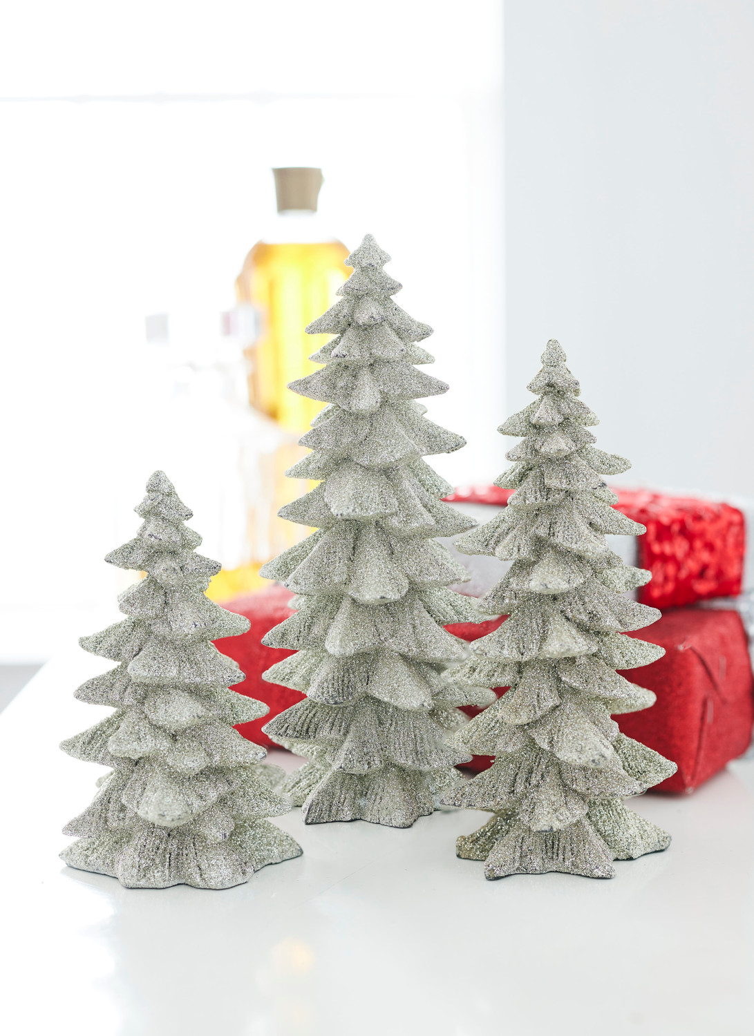 Raz 9.5" Silver Glittered Christmas Tree Figures Set of 3