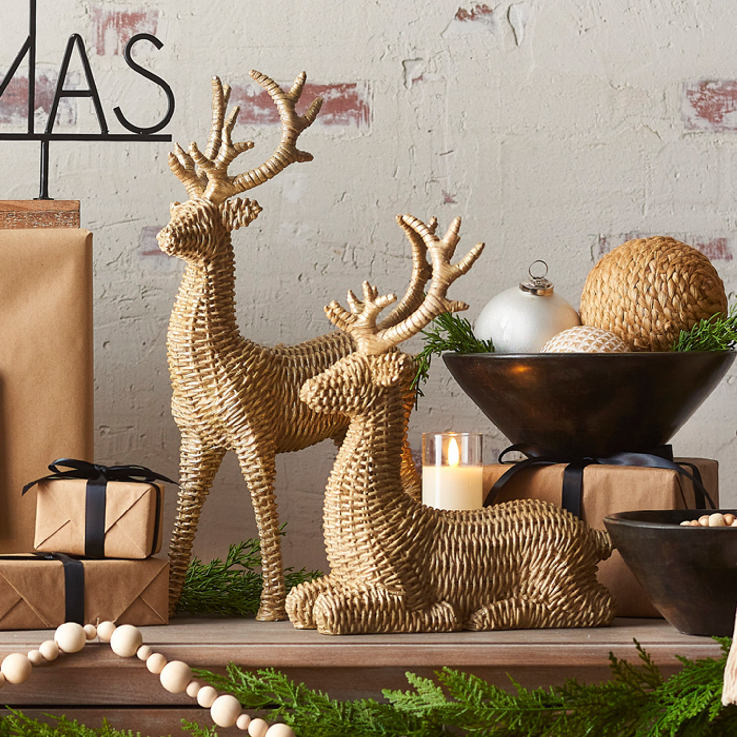 Raz Basket Weave Wicker Deer Christmas Decoration Set of 2 | Raz ...