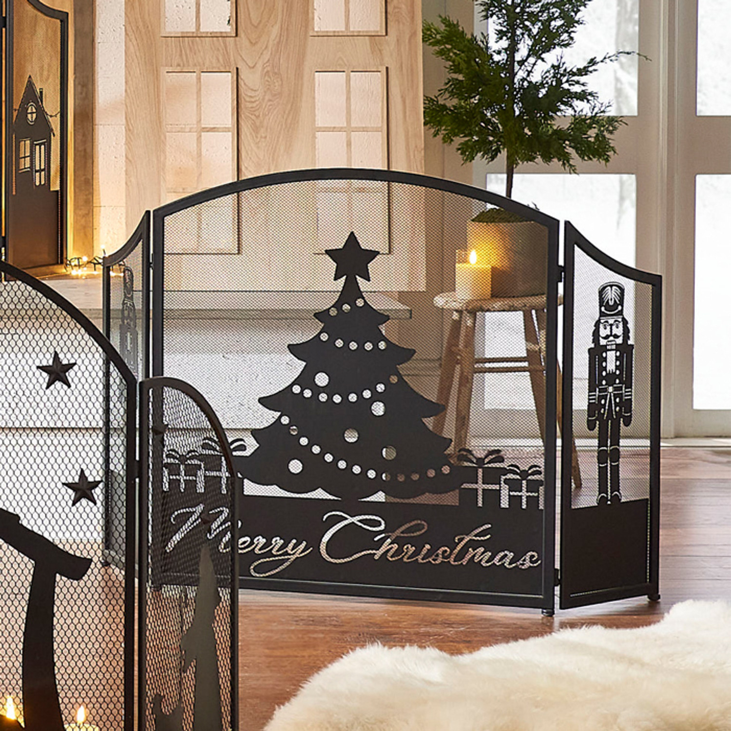 Christmas fireplace screen  Decorative fireplace cover screen