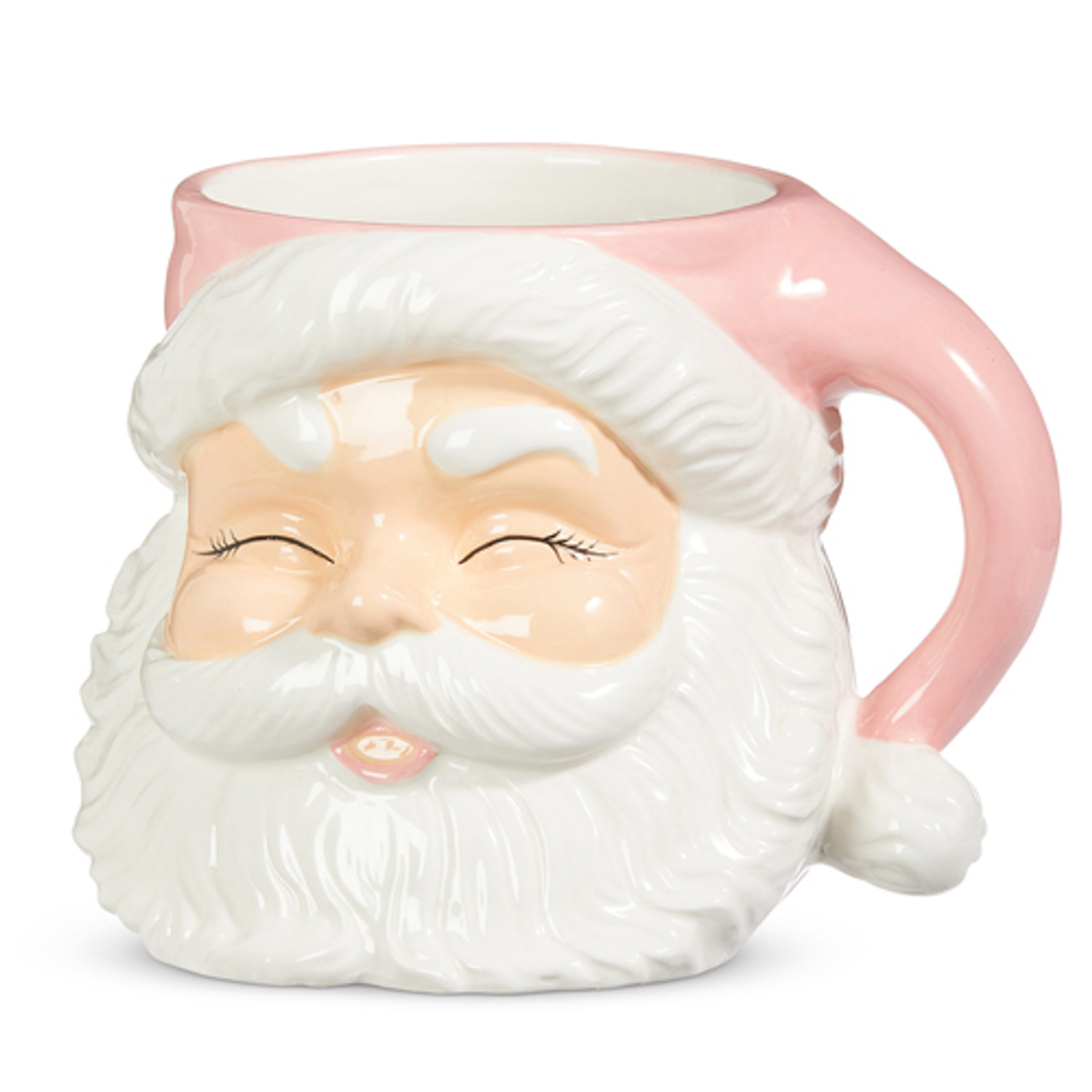 Set / 2 Pink Retro Santa Head Mug w/Spoon