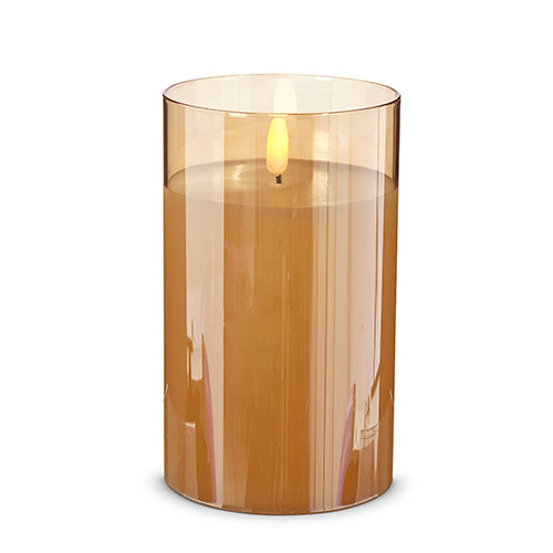Raz Gold Pillar Battery Operated Flickering Candle In Gold Glass