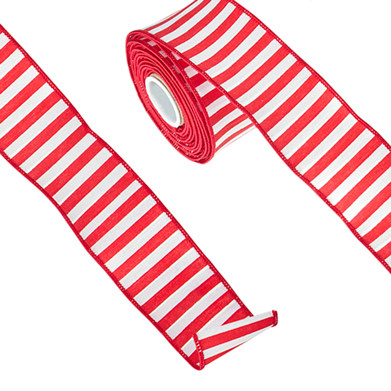 Raz 2.5 Red and White Striped Wired Christmas Ribbon R4071775