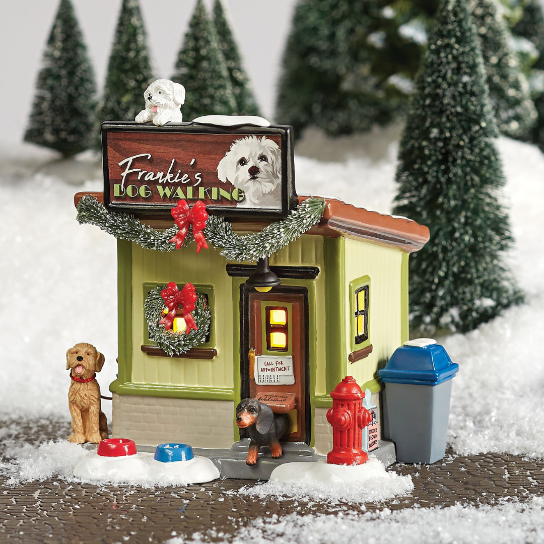 Department 56 Snow Village Frankie's Dog Walking Co. building