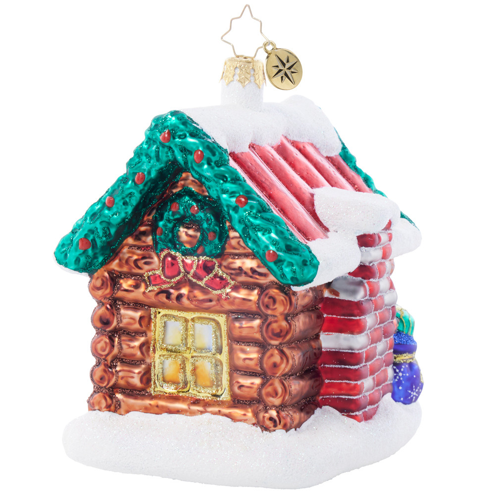 Christopher Radko Hidden Woods Hideaway Log Cabin Glass Christmas
