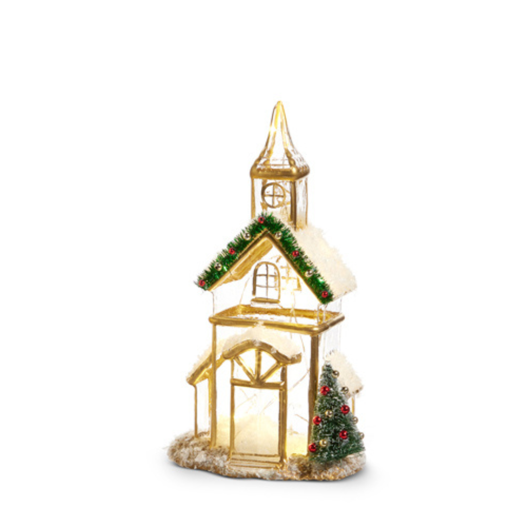 Raz Glass Lighted Gold Church or Pagoda Christmas Figure - Thumbnail 3