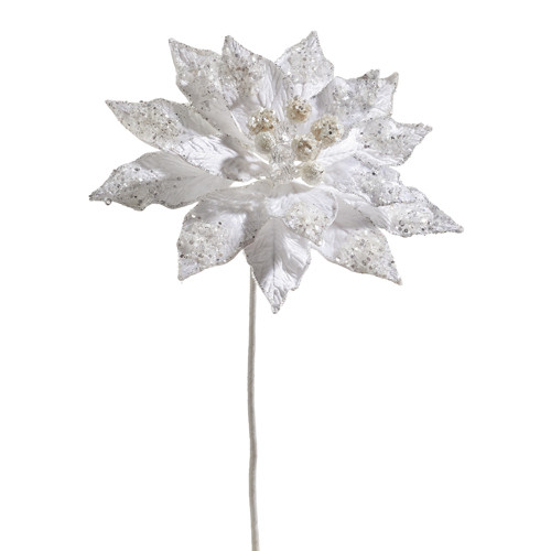Raz 18" Glittered Large White Poinsettia Christmas Tree Pick