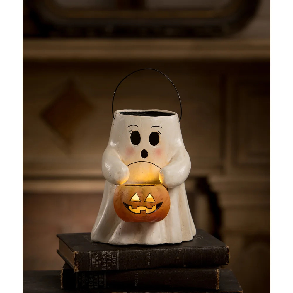 Bethany Lowe Sweet or Scary Boo with Pumpkin Bucket Decoration - Thumbnail 2