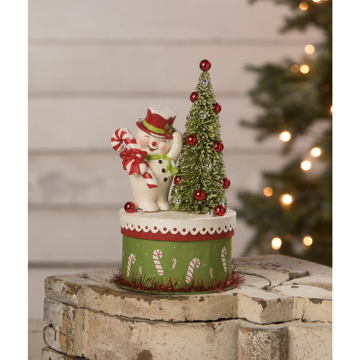 Bethany Lowe 9" Happy Snowman on Box Christmas Decoration