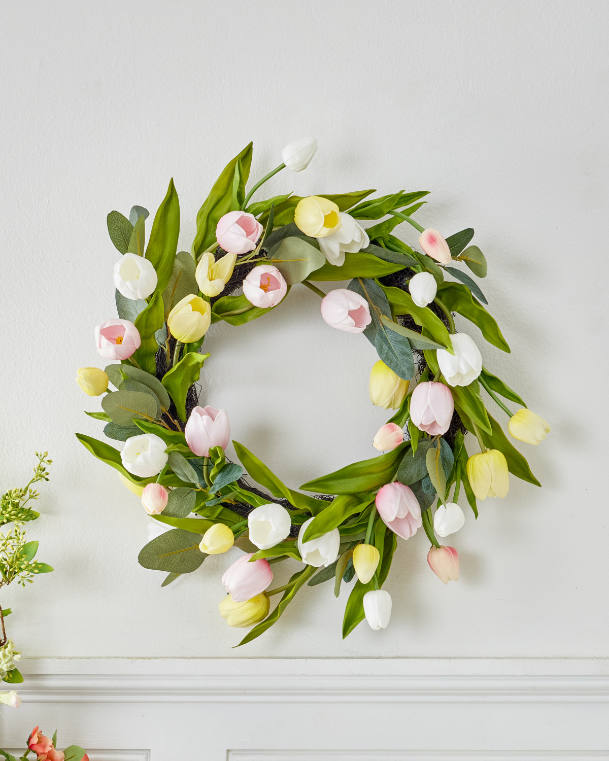 Raz 22" Pink, White and Yellow Tulip Spring Wreath